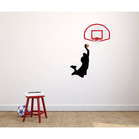 Sports Athlete Basketball Hoop and Ball Wall Decal Sticker Basketball Player Medalist Sports Sport Boy Girl Teen Bedroom Bathroom Living Room Mural Size 40x20"