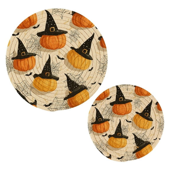 Cotton Rope Pot Holder Set of 2 Kitchen Trivets Halloween Pumpkins and Spider Webs Potholdersfor Hot Pans & Dishes