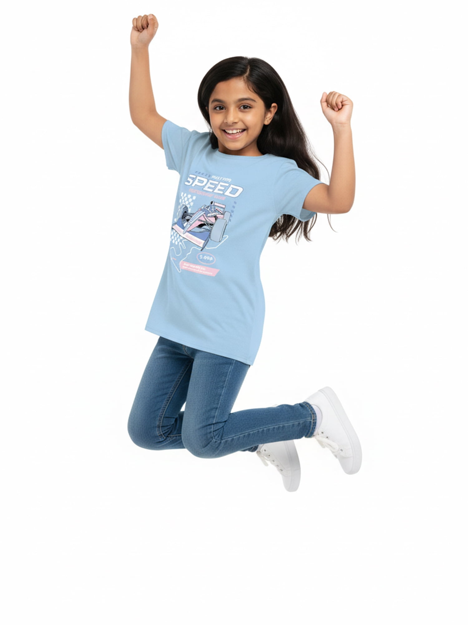 Wonder Nation Girls Built for Speed Graphic Tee with Short Sleeves, Sizes 4-18