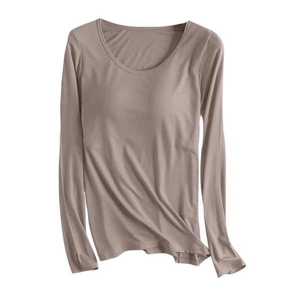 RKSTN Women's Pajamas Comfortable Lightweight Built-in Padded Bra Pajamas Solid Color Long Sleeve Crew Neck Versatile Sleepwear Casual Winter Loungewear Single Piece Top