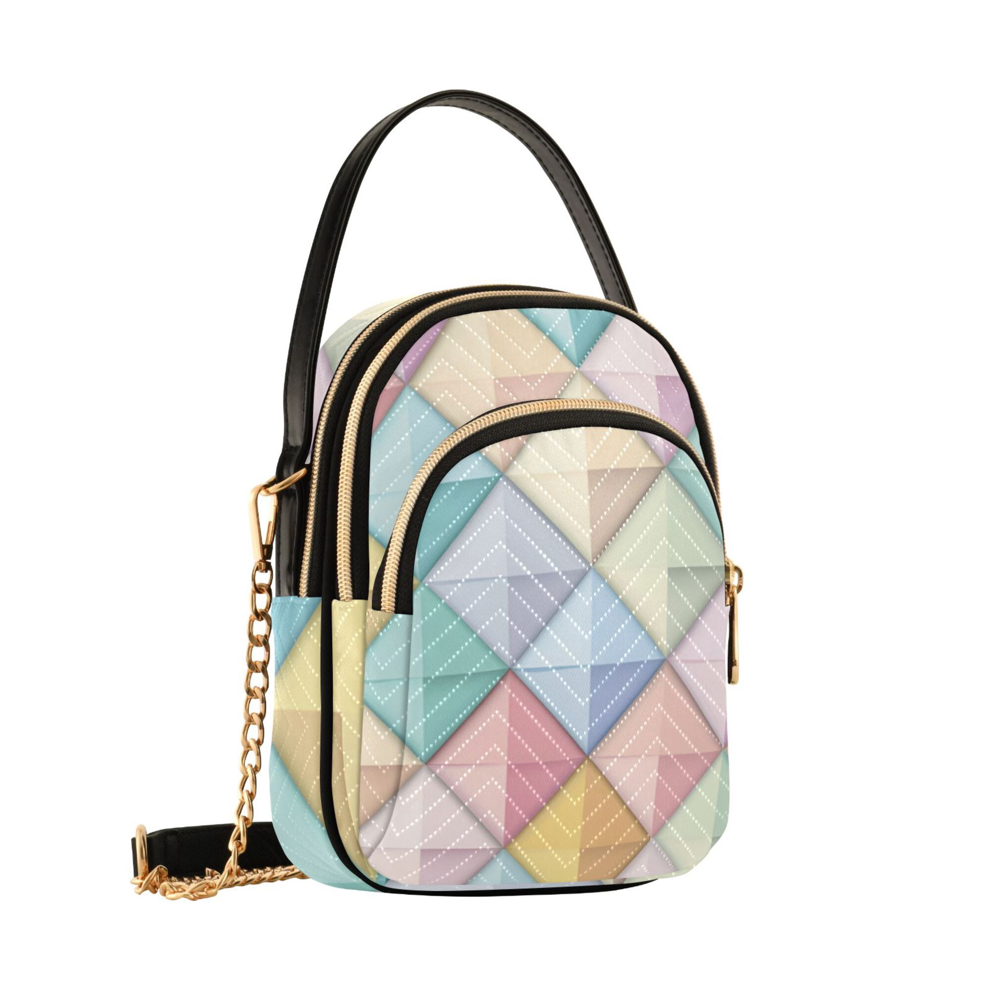 FORMRS Crossbody Bag for Women Quilted Travel Shoulder Cell Phone Purse with Chain Strap Handbag, Colorful Geometric
