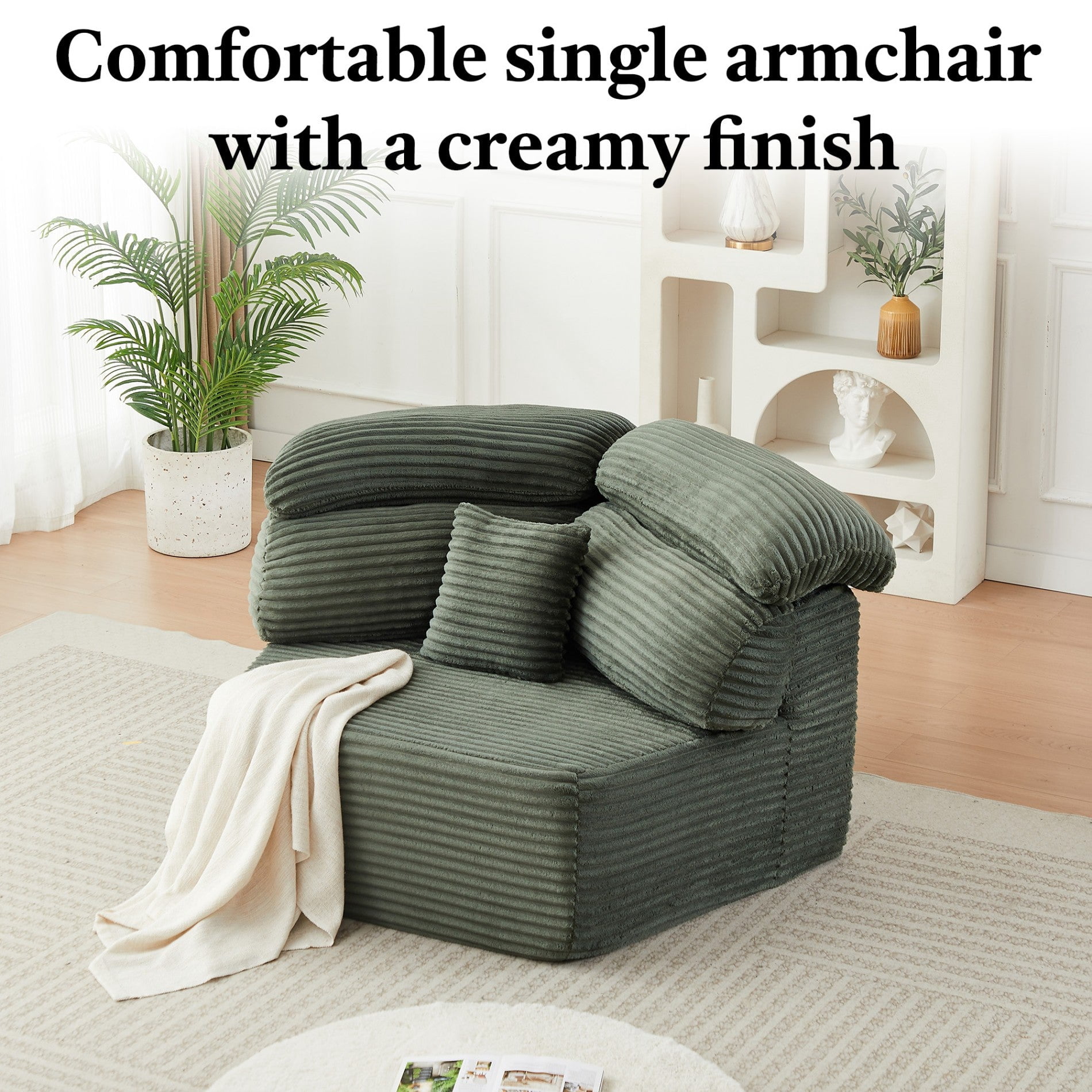 Sailvan 2PCS 53" Modern Corduroy Modular Lounge Chair, Pentagonal Seater Cloud Sofa with 6 Enveloping Pillows for Living Room Green