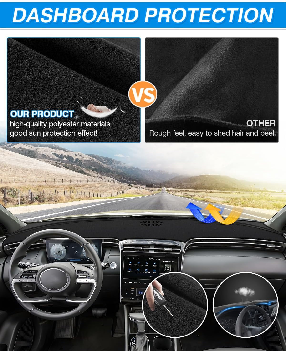 Canvcle Dash Cover Compatible with Hyundai Santa Cruz 2022 2023 2025 Dashboard Cover Mat for Hyundai Santa Cruz Accessories Non-Slip Carpet Sunshield Glare UV Rays Protector
