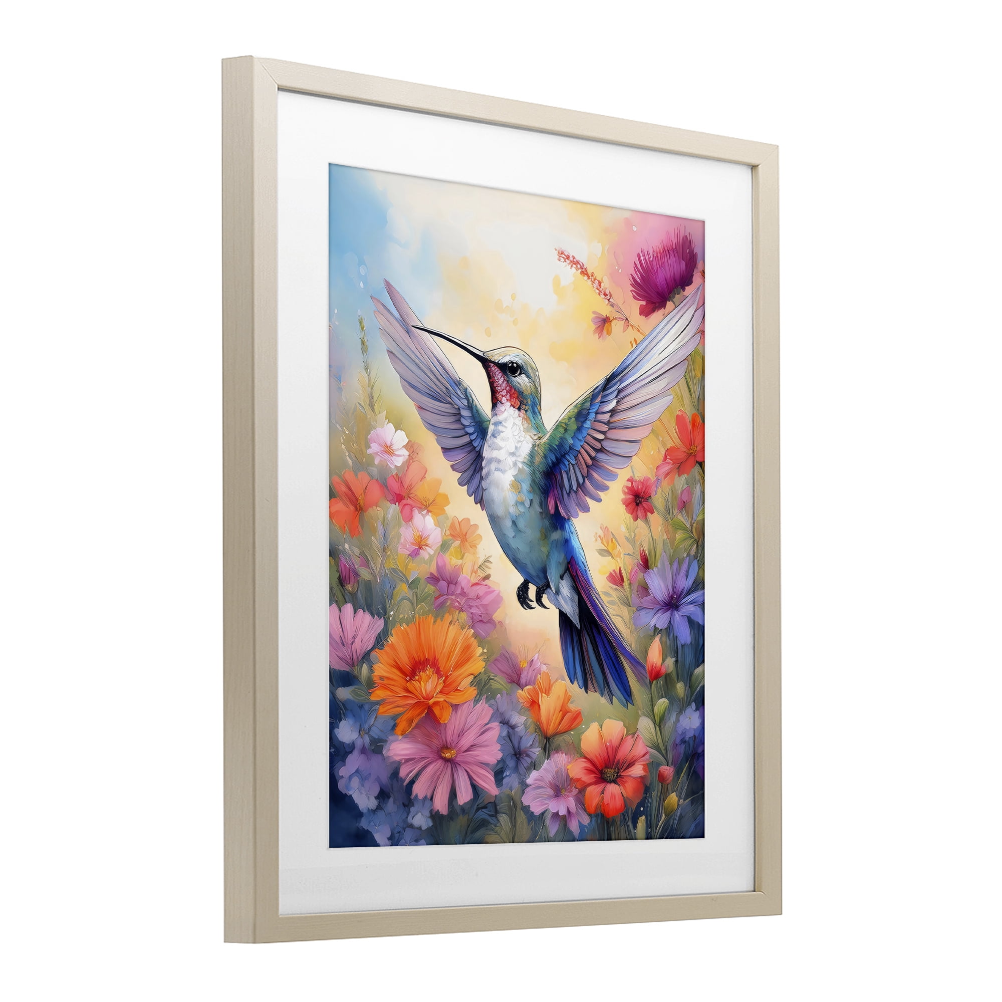 Stupell Industries Colorful Hummingbird in Bloom Birch Framed Print Under Glass, design by Creative Studio
