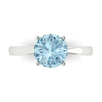 2 ct Round Cut Natural Sky Blue Topaz Solitaire 18K White Gold Womens Engagement Ring