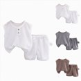 thumbnail image 4 of TOWED22 Toddler Baby Boy Clothes Summer Outfits Sleeveless Waffle-Knit Tank Tops T-Shirt+Casual Shorts 2Pcs Clothing Set(White,12-18 M), 4 of 4
