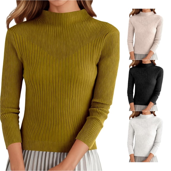 XIYON Sweaters for Women Casual Neck Sweater Long Sleeve Ribbed Knit Pullover Soft Warm Winter for Daily Wear