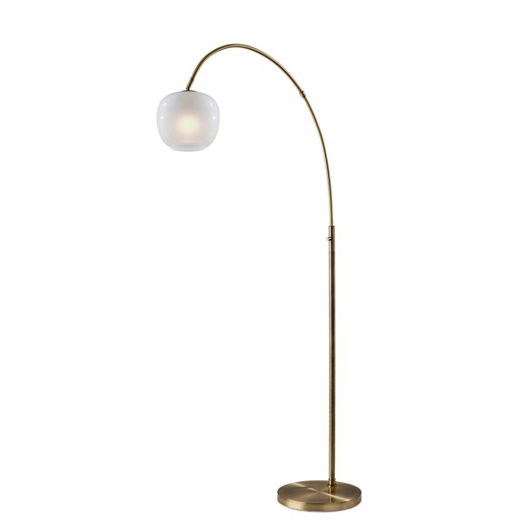 Adesso Magnolia 72" Antique Brass Arc Floor Lamp with White Glass Shade