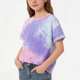 thumbnail image 2 of Babcutegg Kids Tie-Dye Short Sleeve T-Shirt – Casual Summer Cotton Top with Round Neck, Breathable Lightweight Outerwear for Everyday Wear Purple Size 2-3, 2 of 6
