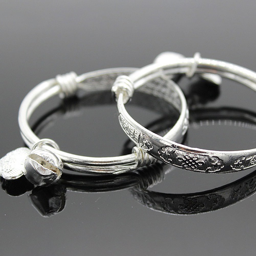 Yesbay Toddler Baby Silver Plated Adjustable Embossing Bell Charm Bangle Jewelry Gift-4#