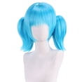 thumbnail image 1 of Peluca para cosplay, color azul, corta con doble cola, 30 cm, resistente al calor, 1 of 3
