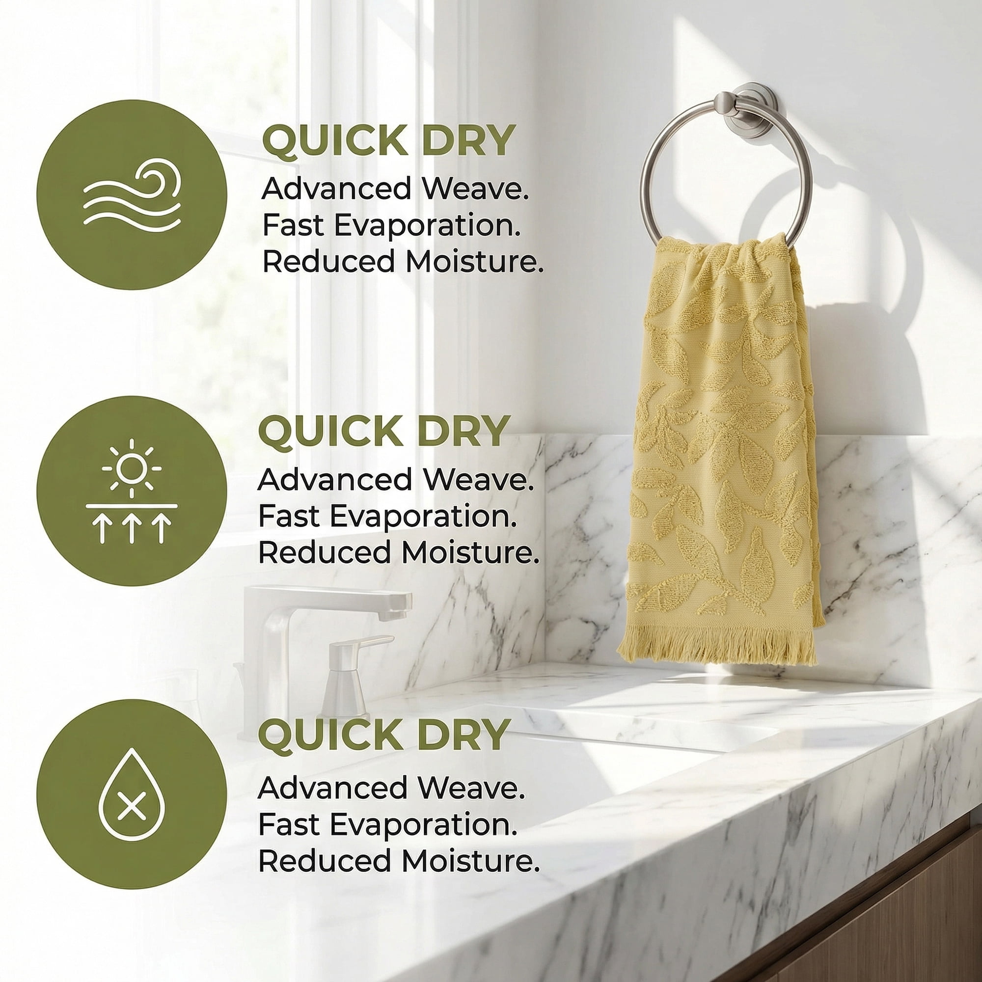 REGALWOVEN Jacquard Pattern Boho Decorative Hand Towels, Cotton Turkish Absorbent Soft Hand Towel for Bathroom, Kitchen, Hotel, Spa Yellow 1-Piece