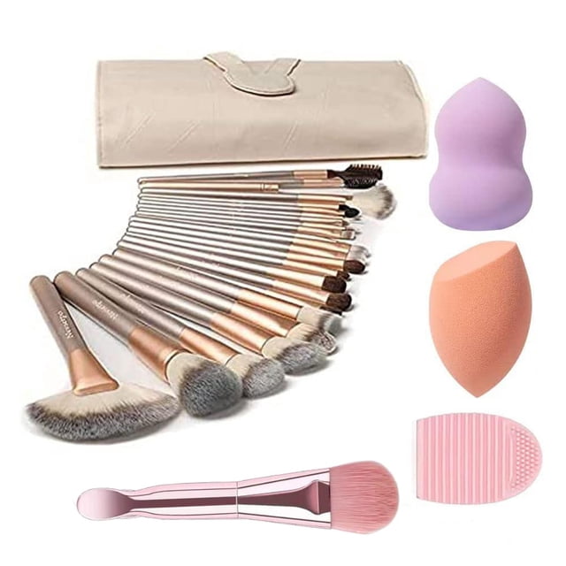 NEVSETPO Brochas de Maquillaje Juego de Brochas de Maquillaje Kits de Maquillaje 28 Piezas con Mezcladores de Belleza Brocha de Mascarilla de Silicona Base Sintética Correctores en Polvo Sombras de Oj