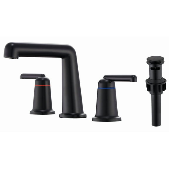 ARTIQUA Bathroom Sink Faucets, Matte Black Bathroom Faucets for Sink 3 Hole Widespread, 8 inch ‎Bathroom Sink Faucet Brass with Pop-up Drain 2 Lever Handle for Vanity Rv Lavatory Washbasin