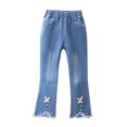 thumbnail image 3 of Kids Girls Casual Jeans Elastic Waist Denim Wide Leg Pants Toddler Trousers, 3 of 7