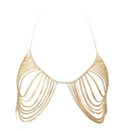 Sexy Body Chain - Bikini Bra lette Chain Female Sexy Halter Neck Chain Alloy Multilayer Bra Accessory Beach Party Chest Body Jewelry Crossover Body Chain For Women
