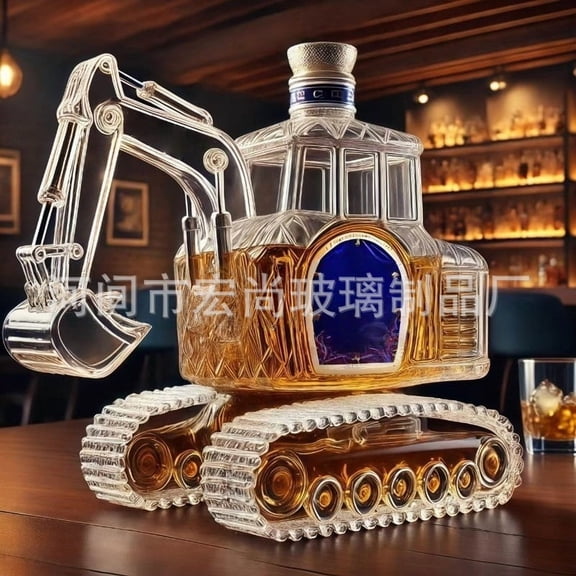 Excavator Shaped Whiskey Glass Bottle - Creative 350ml Liquor Decanter with Novelty Construction Vehicle Design, Artistic Spirit Container for Home Bar & Unique Gift