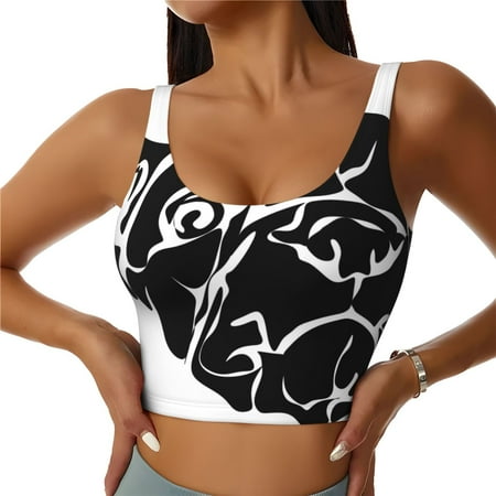 Qokaie Red Heart And Puppy Of Bulldog Pattern Womens Scoop Neck Sports Bra Breathable Workout Vest Padded U Back Medium Impact Fitness Gym Yoga Bra Workout Crop Top-Medium
