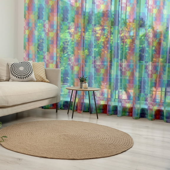 Geometric Tulle Curtains with Rod Pocket, Abstract Gradient Hipster Modern Digital Triangles Futuristic Illustration, Sheer Drape for Wedding Party 2 Panels, 7 Sizes, Multicolor, by Ambesonne