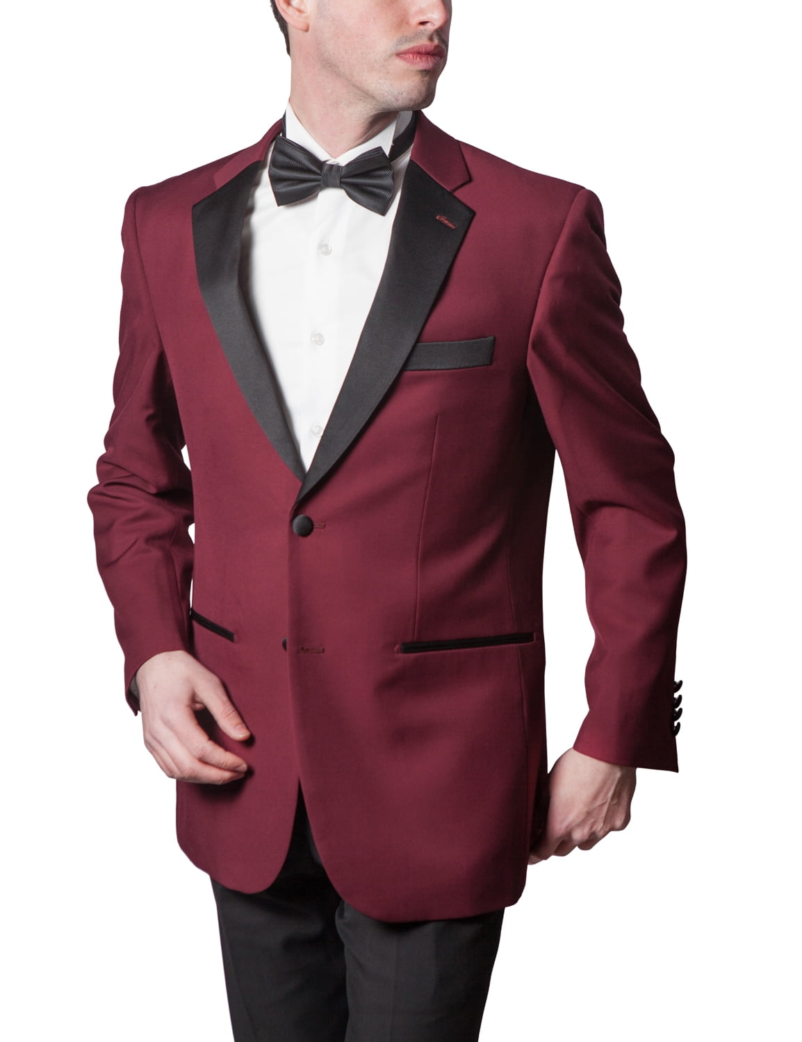 Adam Baker Men's BL501 Two-Piece Notch Lapel Tuxedo Suit - Burgundy ...