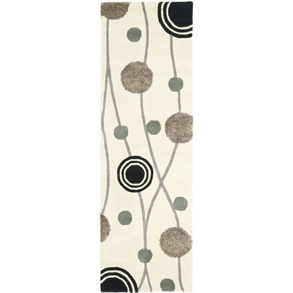 SAFAVIEH Soho Capri Abstract Wool Runner Rug, Ivory/Grey, 2'6" x 8'