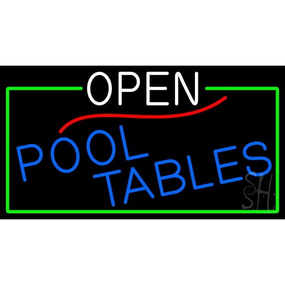 Open Pool Tables With Green Border LED Neon Sign 20 x 37 - inches, Clear Edge Cut Acrylic Backing, with Dimmer - Bright and Premium built indoor LED Neon Sign for Bar decor.