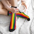 thumbnail image 7 of Men's Rainbow Stripe Print Novelty Athletic Socks Women's Digital Printing Funky Patterned Crew Socks, 7 of 7