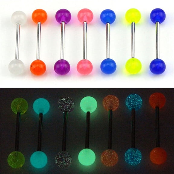 Racing Butterfly 7PCS/Set Glow In The Dark Luminous Barbell Tongue Rings Body Piercing Jewelry