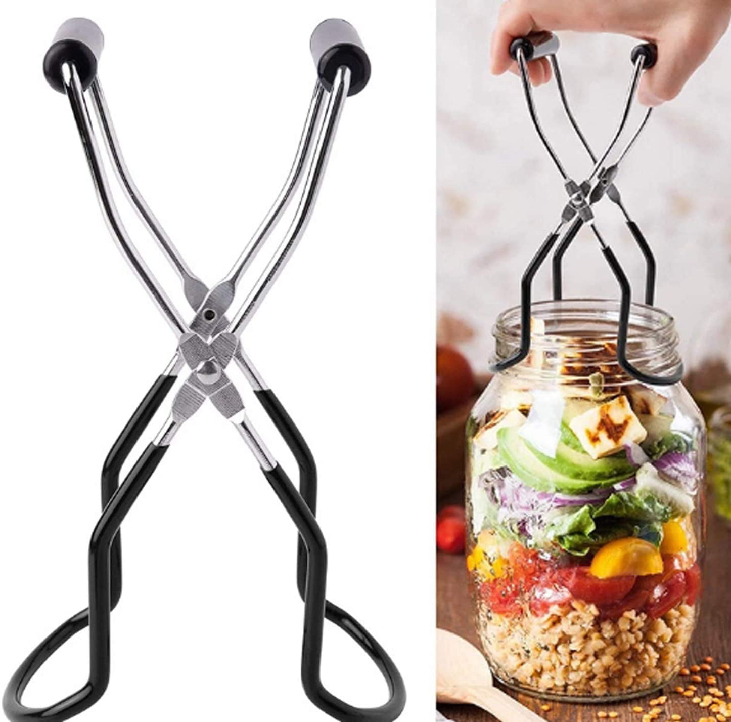 Canning Jar Lifter Tongs Premium Stainless Steel Chef Canning Jar Lifter with Secure Grip Handle for Safely remove any size canning jar from boiling water 