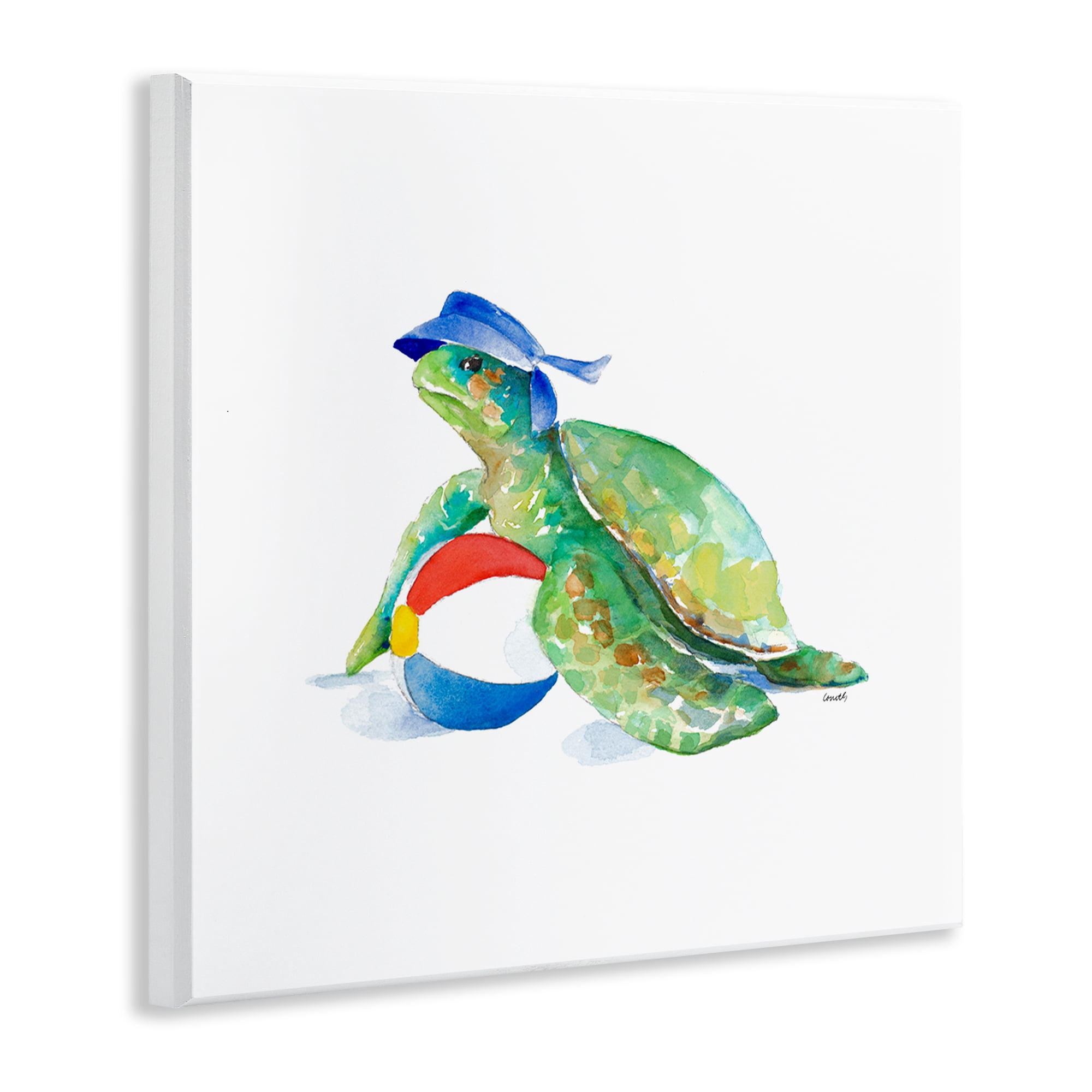 Stupell Industries Turtle & Beach Ball Novelty Painting Unframed Art Print Wall Art, 12 x 12