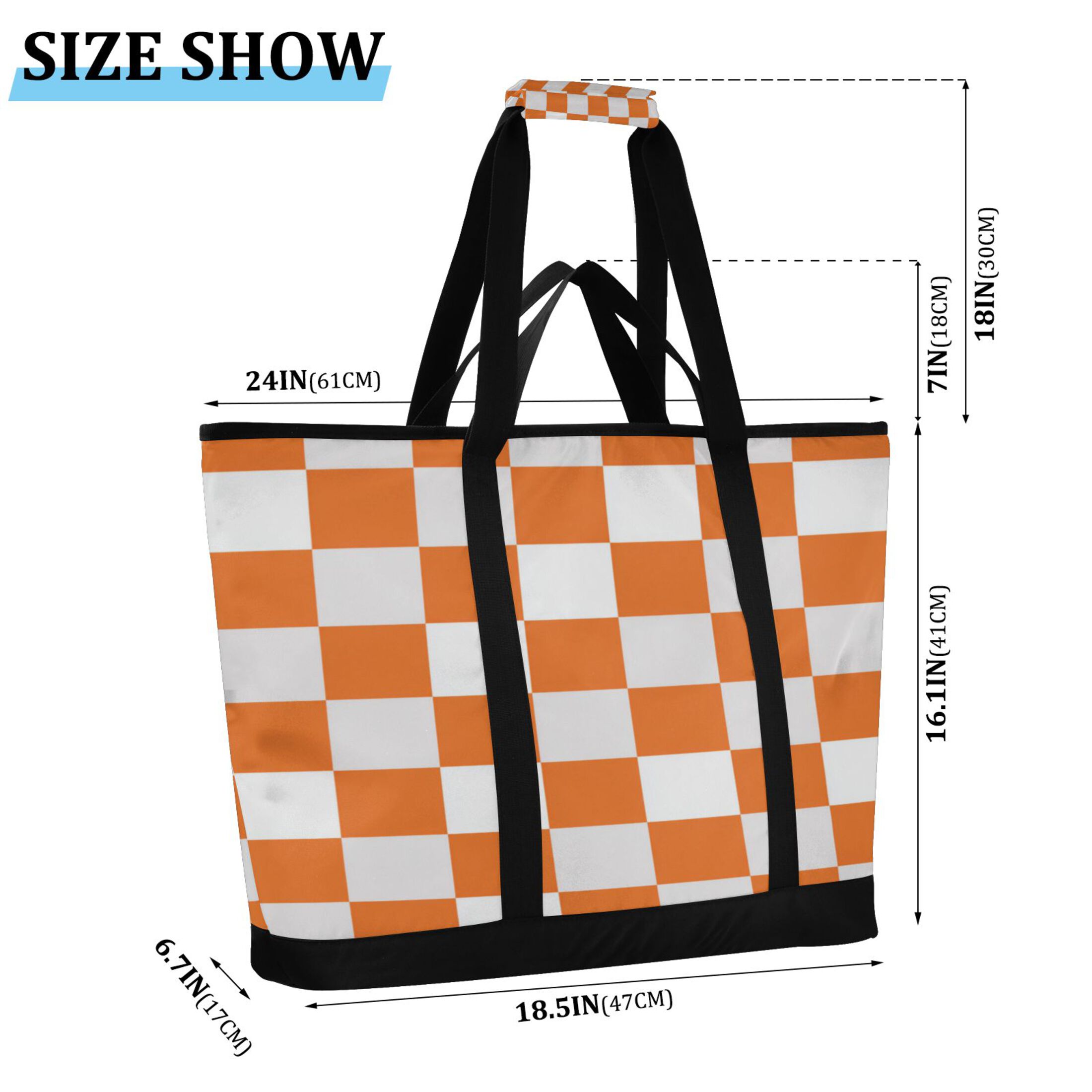 Extra-Large Wide Opening Design Capacity Hand-Held Ice Pack Thickened Insulation Layer For Long-Lasting Cold Retention For Outdoor Shopping Picnics And Camping Orange Checkerboard