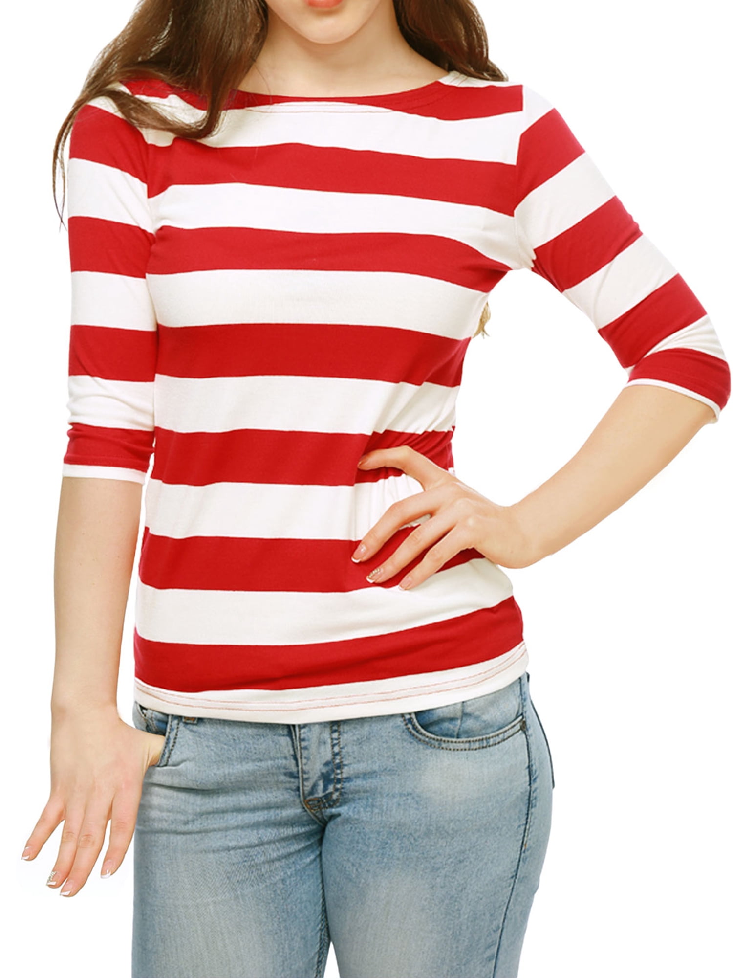 DARING DIVA Women's Halloween Costume Boat Neck Top T-Shirts L Red