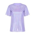 thumbnail image 4 of Zaldita Women's Shiny Metallic Short Sleeve T-shirt Holographic Top Blouse Dancewear Rave Festival Light Purple XXL, 4 of 7