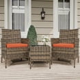 thumbnail image 3 of 3 Pieces Rattan Conversation Set, Wicker Outdoor Patio Furniture Set with Tempered Glass Table, Patio Table and Chairs Set for Backyard Lawn Porch Poolside Balcony, Brown and Orange, 3 of 8