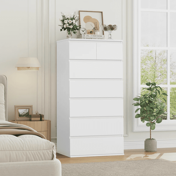Homfa 7 Drawer White Dresser, Modern Chest of Drawers Storage Cabinet for Bedroom Living Room
