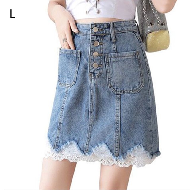 Jeans Falda Mujer Encaje Cintura alta Una línea Falda midi corta Ropa de verano, L Speravity AP001184-03B