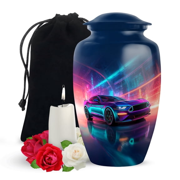 Yatskia Colorful Lightning Car Large Memorial Urns for Human Ashes Adult Male and Female, Decorative Funeral Urn for Ashes Adult Dad, (Classic Large, 10 Inch)