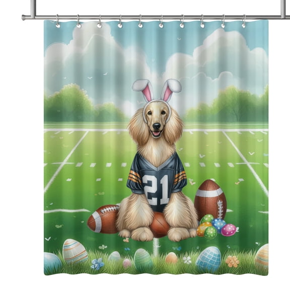 Happy Easter Hello Spring Afghan Hound Playing Football Shower Curtain Dog Lover Waterproof Bathroom Bathtub Curtain - 13003