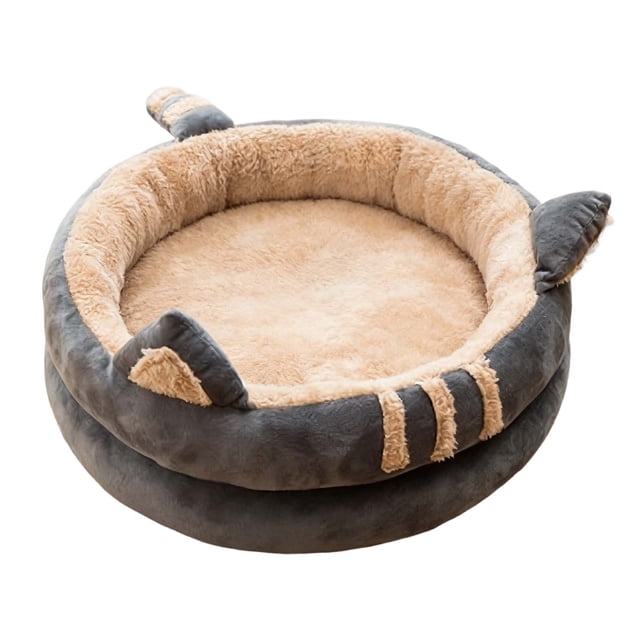 Indoor Circular Cat Bed With Cat Ears And Tail Design Suitable For All Seasons Portable Cat Slip Base Soft And Warm Washable
