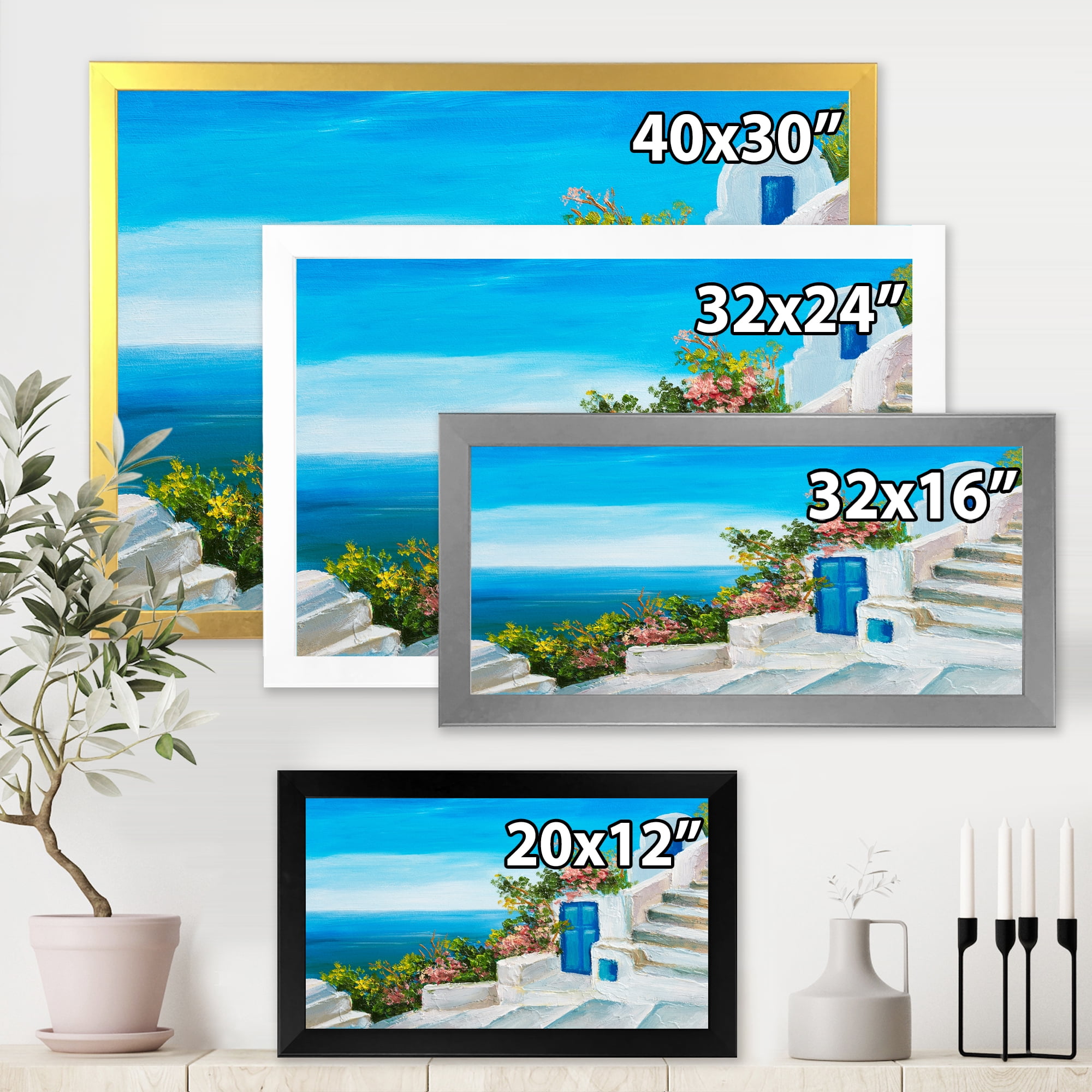 Designart 'House With Colorful Flowers Near The Sea IV' Nautical & Coastal Framed Art Print