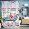 thumbnail image 6 of Spring Is Coming No Hooks Shower Curtain with Snap-in Liner Rose and Hydrangea Floral Truck Wood Grain Shower Curtains for Bathroom, Waterproof, Easy Install, Washable 48"x72", 6 of 9