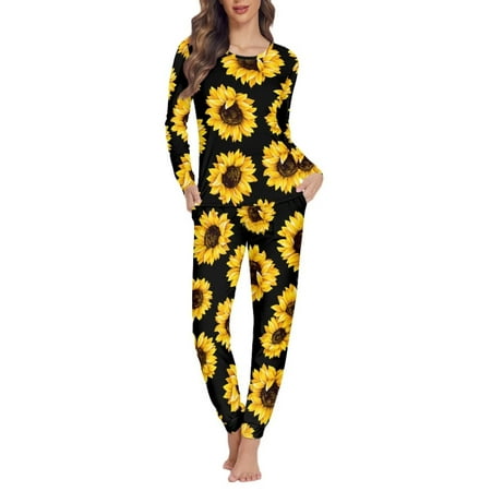 

NETILGEN Hippie Sunflowers Women Pjs Pack 2 Pack Casual Loungewear Pj Set for Women Fit Indoor Activities Pajamas for Women Set Long Sleeve