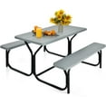 thumbnail image 3 of Moccha Picnic Table Bench Set - Portable Plastic Picnic Table w/Steel Frame & Wood-Like Texture, All Weather Heavy Duty Picnic Table Kit, Picnic Tables for Outdoors Garden Patio Party Dining (Grey), 3 of 18