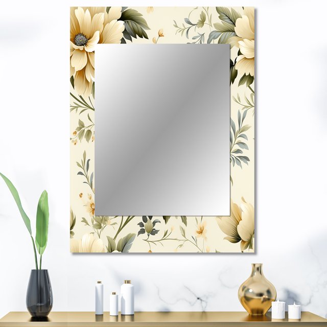 Designart "Simplistic Victorian Elegance I" Floral Wall Mirror, Printed White Wall Mirror, Traditional Bathroom Wall Mirror, Decorative Floral Mirror - 30x40 Inch