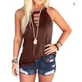 thumbnail image 2 of Minnieouse Camiseta sin mangas con cuello halter de color liso para mujer Prendas para la parte del cuerpo Café L, 2 of 6