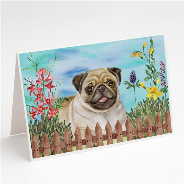 Carolines Treasures CK1280GCA7P Fawn Pug Spring Greeting Cards & Envelopes - Pack of 8