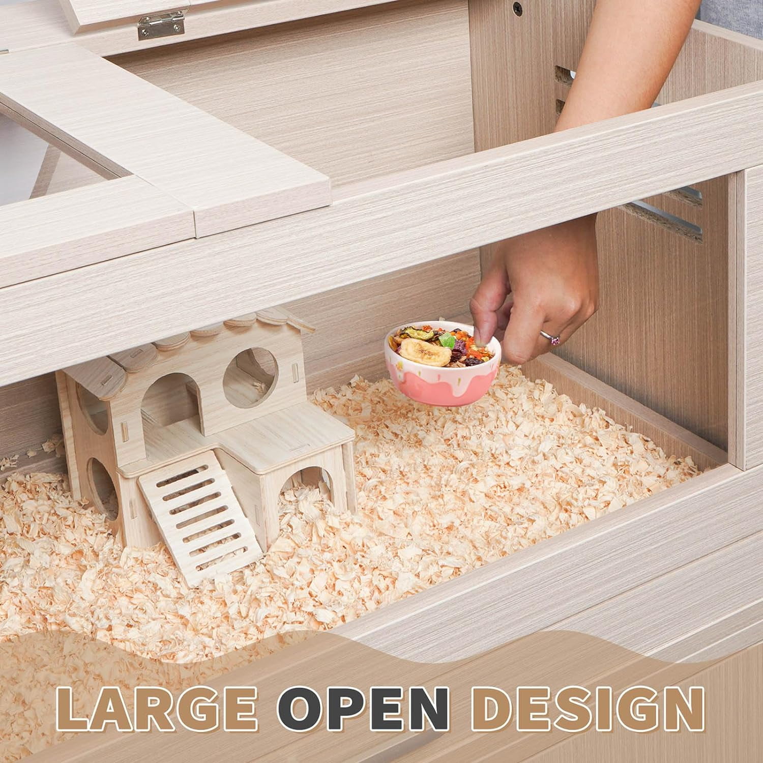 Large Big Wooden Hamster Cage, Hamster Habitat with Split Storage Cabinet &amp; Drawer, Guinea Pig Cage with Openable Top, Rat Gerbil Hedgehog Small Animal Cage