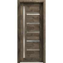 Sliding French Pocket Door with Frosted Glass | Quadro 4088 Cognac Oak | Kit Trims Rail Hardware | Solid Wood Interior Bedroom Sturdy Doors-36" x 80"