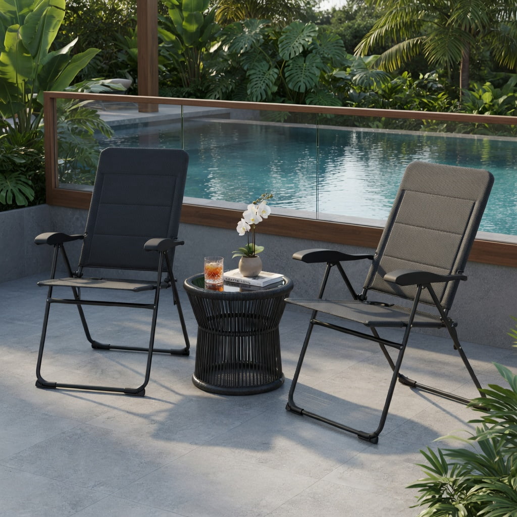 Hommoo 2-Pack Foldable Outdoor Patio Chairs with 7-Position Adjustable Backrest, Heavy-Duty Steel Frame, Breathable Oxford Fabric, for Backyard, Bistro, Camping & Balcony, Gray