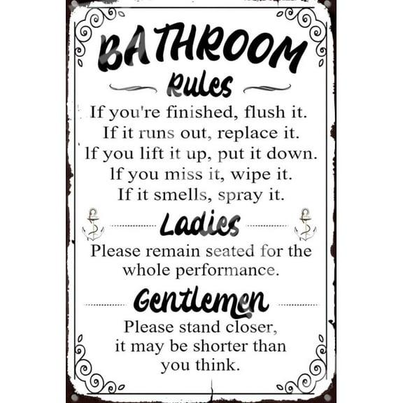 Bathroom Rules v2 Funny Metal Sign Weatherproof SIZE: 8" x 12"
